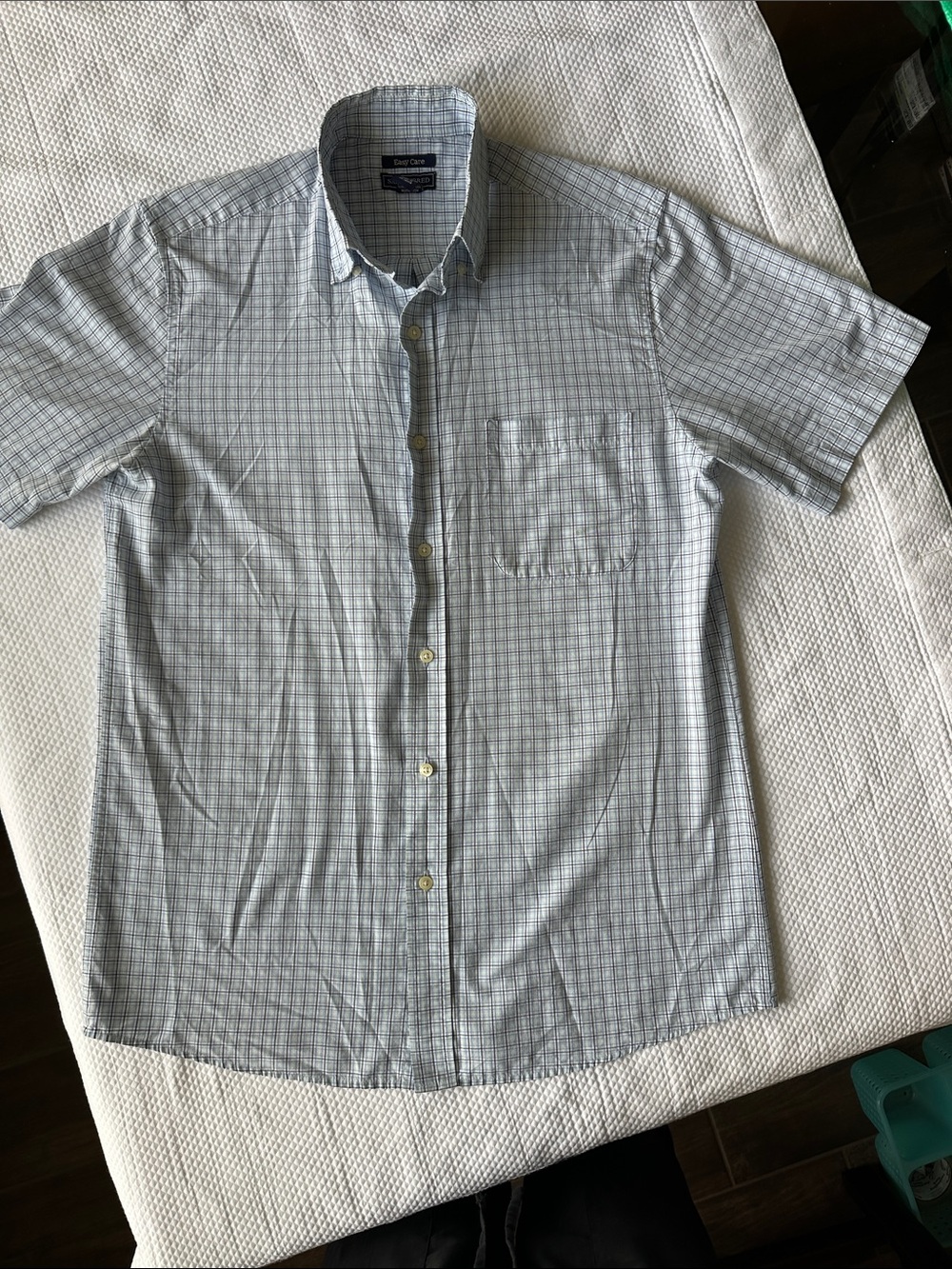 Saddlebred Men’s M Easy Care Plaid Short Sleeve Button Down Shirt Blue